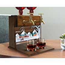Bk Gift Kişiye Özel Kabartma Kış Tasarımlı İsimli Çift Musluklu Doğal Ahşap İçki Standı-2, İçki Standı, Doğum Günü Hediyesi, Ev Hediyesi Bitmeyen13763