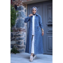 Harman Butik Kadın Düğmeli Cepli Kar Yıkamalı Denim Kot Kap Koyu Kot Mavi Koyu Kot Mavi