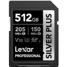 Lexar 512 GB Silver Plus SD UHSI V30 U3 205MB/S Hafıza Kartı