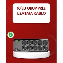 Universal Usb Type-c Destekli 10 Lu Grup Priz Termal Korumalı 2m Kablo 2500w