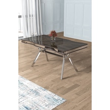 Canisa Pem Serisi 90x160 Lak Panel Siyah Mermer Desen Krom Ayak Mutfak Masası Antrasit İroni Ayaklar Krom