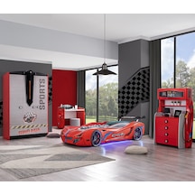 Setaymobilya Sports Çocuk Odası, Mercedes Araba Dolap Masa Şifonyer - Kırmızı