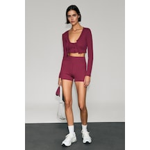 Urban Beat Zerra Kadın Yumuşak Ve Esnek Kumaşlı Baskı Detaylı Askılı Düğmeli Bordo Spor Sütyeni Bordo