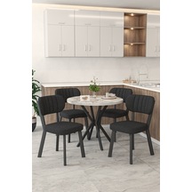 Gnr 90cm Sabit Efes Mutfak Masası Takımı, Yemek Masası, 4 Modern Siyah Sandalye Siyah