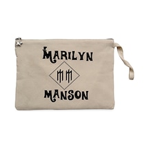 Marilyn Manson Text Krem Clutch Astarlı Cüzdan / El Çantası Krem