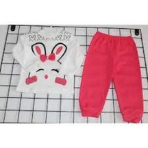 Tavşan Baskılı Kurdeleli Kız Bebek İkili Takım Pijama Takım Çok Renkli