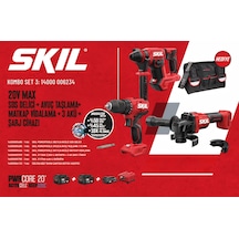 Skil Kombo Set 3 3851CA 20V Max Sds Delici + 3930CB Avuç Taşlama + 3075CA Matkap Vidalama + 3110AA 2.5AH Akü + Şarj Cihazı +2 Adet 4AH Li Batarya 3137AA