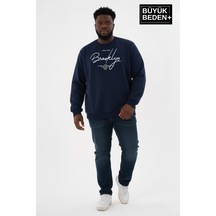 Süperlife Erkek Büyük Beden El Yazılı Brooklyn Baskılı Bisiklet Yaka İnce Sweatshirt Spr26bsw956-6 Lacivert