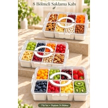 Tilbe Home 3lü 8 Bölmeli Kahvaltı Takımı Kilit Kapaklı Taşınabilir Saklama Kabı Organizer Piknik Set Beyaz