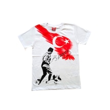 Çocuk Beyaz Atatürk Kocatepe ve Türkiye Bayrak Baskılı Tişört