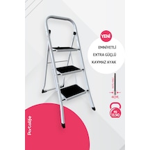 Portalife 3 Basamaklı Beyaz Çelik Şık Merdiven 101-150cm Arası