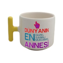 Dünyanın En Güzel Annesi Anneler Tasarımlı Sarı T Kulp Fincan Modelleri Beyaz