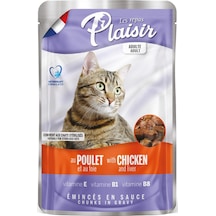 Plaisir Tavuk Etli ve Ciğerli Pouch Yetişkin Kedi Yaş Maması 4 x 100 G