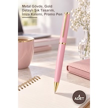 4 Adet Premium Pembe Metal Roller Kalem Metal Gövde, Gold Detaylı Şık Tasarım, İmza Kalemi, Promo Pen 1