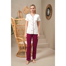 Pjs 25144 Kadın V Yaka Düğmeli Baskılı Kısa Kollu Pijama Takım 001