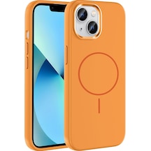 Apple Uyumlu iPhone 15 Kılıf M-safe Şarj Özellikli Metal Kamera Çerçeveli Rba Edi Silikon Kapak - Turuncu Turuncu