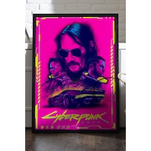 Cyberpunk 2077 Siyah Ahşap Çerçeveli Poster, Dekoratif Oyun Duvar Tablosu