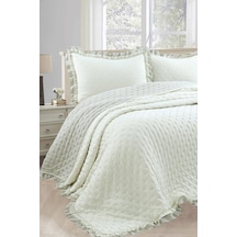 Lamina Fırfırlı Elyaf Dolgulu Çift Kişilik 240x260 Cm Yatak Örtüsü Krem Krem