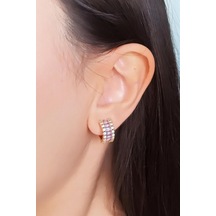 Kadın Vip Seri Baget Zirkon Taşlı Sedefli Minimal Model Çivili 2'li Set Küpe Çok Renkli