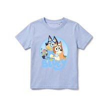 Urbantrendstore Bluey Baskılı Premium Bisiklet Yaka Pamuklu Kısa Kollu Çocuk Ve Genç Tişört Mavi