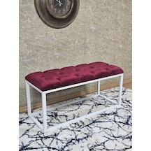 Zafir Beyaz Boyalı Diktörtgen 100 Cm X 40 Cm Oturak Puf - Bench - Makyaj Oturağı - Oturak Bordo