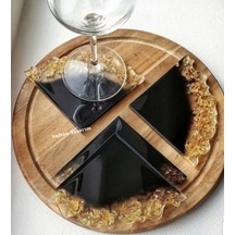 4 Lü Epoksi Bardak Altlığı - 92 Siyah