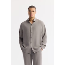 Avva Erkek Nardo Gri Alttan Britli Yaka Soft Touch Oversize Fit Gömlek A51y2168