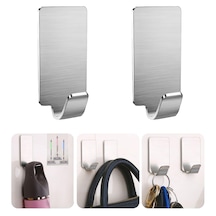 Yapışkanlı Metal Banyo Mutfak Eşya Askılığı Al4468-2 Adet Gümüş