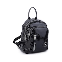 Nas Bag Kadın Dönüştürülebilir Sırt Ve Omuz Çantası Şık Geniş Fermuarlı Çanta 24x31x14 Cm Siyah Krsk Rugan Çok Renkli