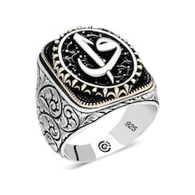 Gümüş Elif Vav Oval Erkek Yüzük T6469 Gümüş