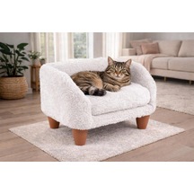 Gobypet Peluş Kedi Koltuğu Yumuşak Kedi Yatağı Köpek Koltuğu Beyaz, Standart