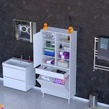 Modilayn Afra 70x173x32,5cm 1 Çekmece, 2 Göz Sepet, 1 Kapak, 8 Raf Dar Alan Banyo Dolabı Beyaz