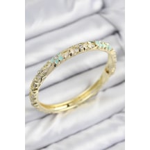 Mineli Pirinç Zirkon Taşlı Yeşil Krem Çiçek Motifli Gold Kadın Kelepçe Çok Renkli