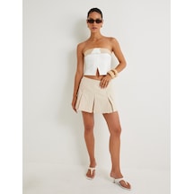 Koton Crop Straplez Büstiyer Kat Detaylı Renk Kontrastlı Slim Fit Kırık Beyaz 4sak30165ew Ekru