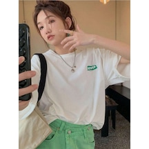 Nevep Logo T-shirt - Beyaz Oversize Baskılı Bisiklet Yaka Beyaz