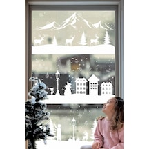 Çift Taraflı Beyaz Baskılı 54 Parça Beyaz Rüya Seti Yeni Yıl Çocuk Bebek Odası Sticker Kar Taneleri Çok Renkli