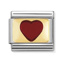 Composable Classic Dekoratif Link - Plakalar - Kırmızı Kalp - 33 Red Heart 18k Altın