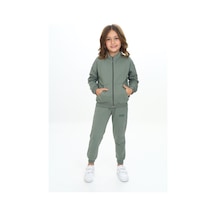 Toontoy Kids Toontoy Kız Çocuk 2'li Takım Dik Yaka Fermuarlı Cepli Sweatshirt & Beli Paçası Ribanalı Jogger Eşofman Altı - 2 İplik Yeşil