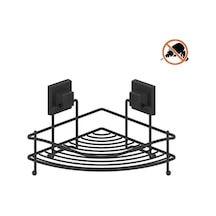 Tekno Tel Ef-250 Siyah Tek Katlı Köşelik Banyo Rafı Yapışkanlı/vidalı Deliksiz Organizer Siyah