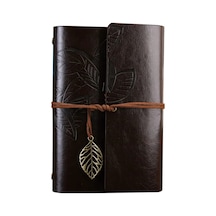 Şık Büyük Yaprak Desenli Defter 75 Yaprak Koyu Kahverengi Çok Renkli