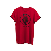 Kurt Ve Türk Özel Koleksiyon Serisi-6 Tasarım Baskılı %100 Pamuk T-shirt Kırmızı