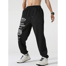 Hypemode Letter Tiger & Floral Graphic Drawstring Waist Eşofman Altı Siyah