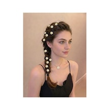 Papatya Model Beyaz Renk 10lu Charm Saç Küpesi Beyaz