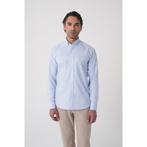 Bisse Regular Fit Spor Yaka Çift Pamuk Mavi Erkek Gömlek Gmeks4k242023 D35 Mavi