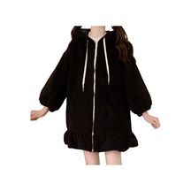 Sonbahar Kış Kadın Hoodie Tavşan Kulaklar Kapşonlu Fermuar Peluş Ceket Lolita Elastik Manşet Kazak Ceket Alışveriş İçin Siyah Sonbahar Kış Kadın Hoodie Tavşan Kulaklar Kapşonlu Fermuar Peluş Ceket Lolita Elastik Manşet Kazak Ceket Alışveriş İçin Siyah