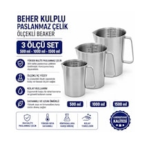 Beher Kulplu Paslanmaz Çelik 500 1000 1500 Ml - 3 Ölçü Set