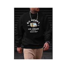 Medinenur Ice Cream Baskılı Kapüşonlu Sweatshirt Siyah