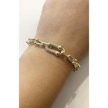 Kadın Taşlı Çelik Halka Detay Bileklik Gold