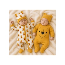 By Murat Baby Winnie The Pooh Baskılı 2'li Bebek Tulum Seti Şapkalı sarı