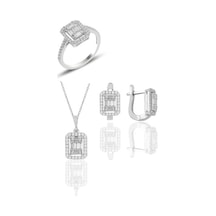 Gümüş Rodyumlu Gümüş Baget Taşlı Üçlü Set (535071173)